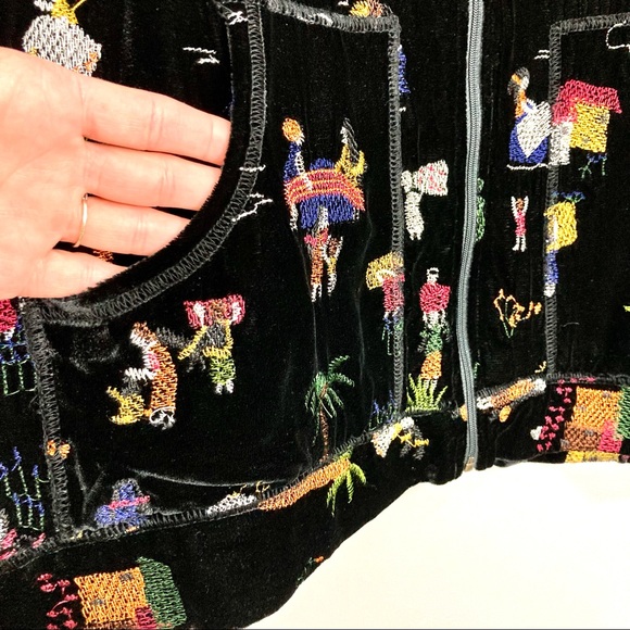 Vintage Chico’s Embroidered Velvet Jacket Women’s Size L Silk Blend Full Zip - Picture 4 of 9